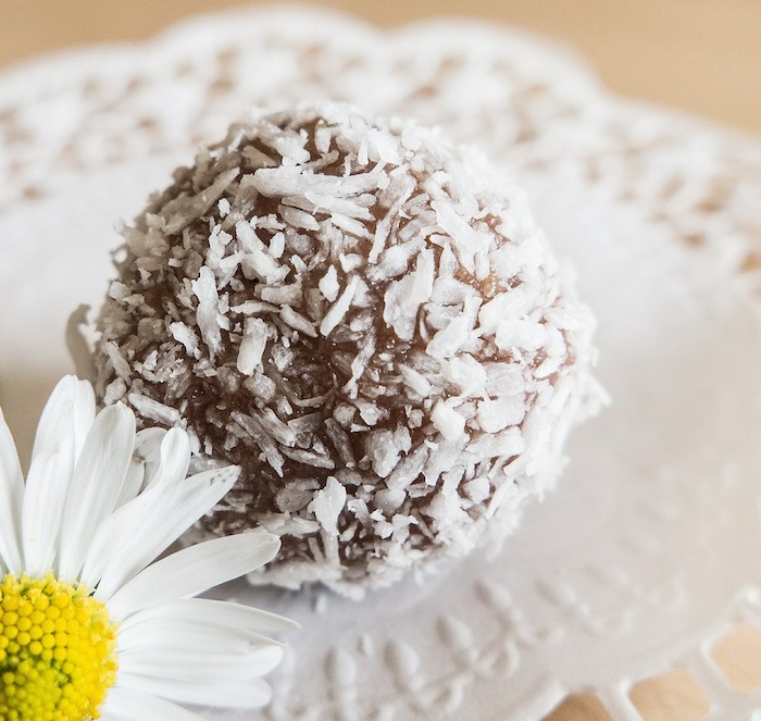 Coconut-covered praline