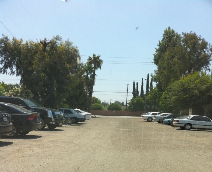 Scientology's empty, ratty parking lot